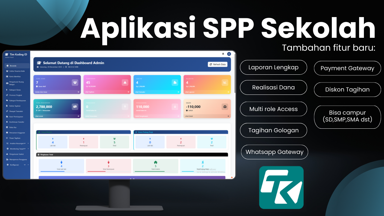 Sistem Pembayaran SPP Modern & Profesional | PAKET PREMIUM